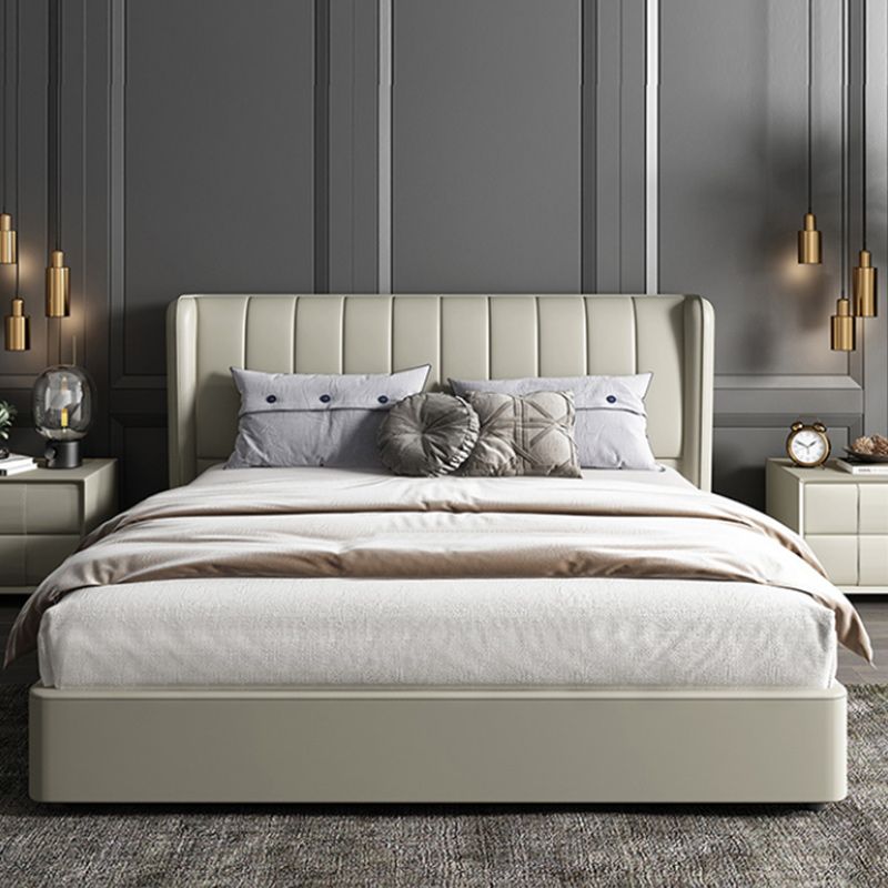 Contemporary Genuine Leather Wingback Upholstered Headboard Wingback Bed