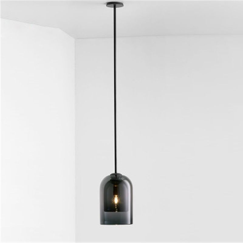 1 Light Pendant Lamp Modern Minimalist Bell Double Glass Hanging Lamp for Living Room