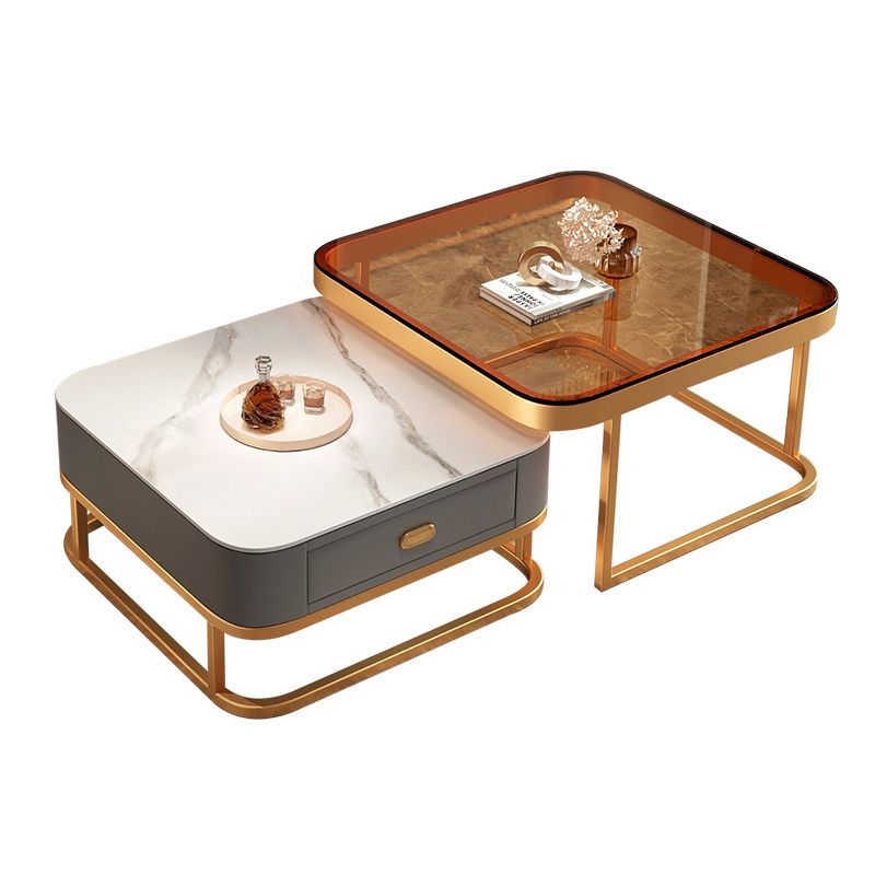 Glam Coffee Table Set Frame Square 2-Piece Coffee Cocktail Table