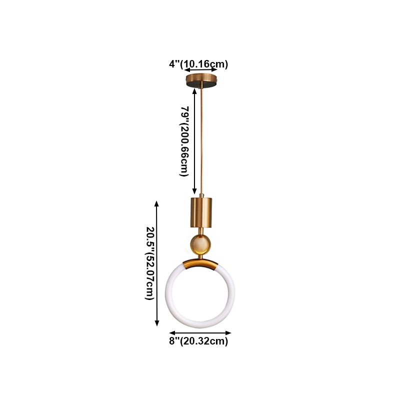 1-Light LED Circle Suspended Lighting Fixture Gold Pendant Light Kit for Bedroom