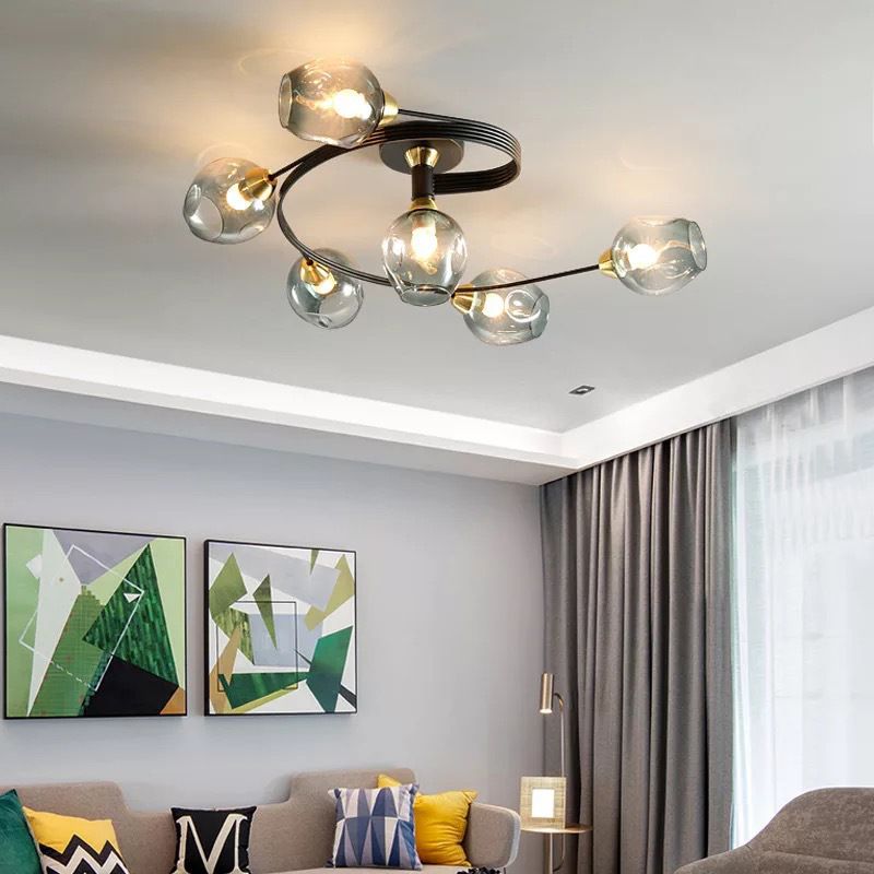 Glass Sputnik Ceiling Light in Modern Creative Style Wrought Iron Flush Mount for Bedroom