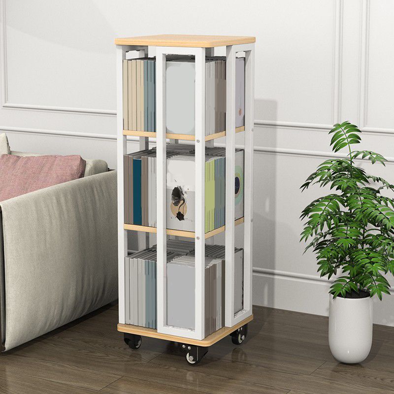 Contemporary Standard Shelf Metal Shelf Bookcase with Casters