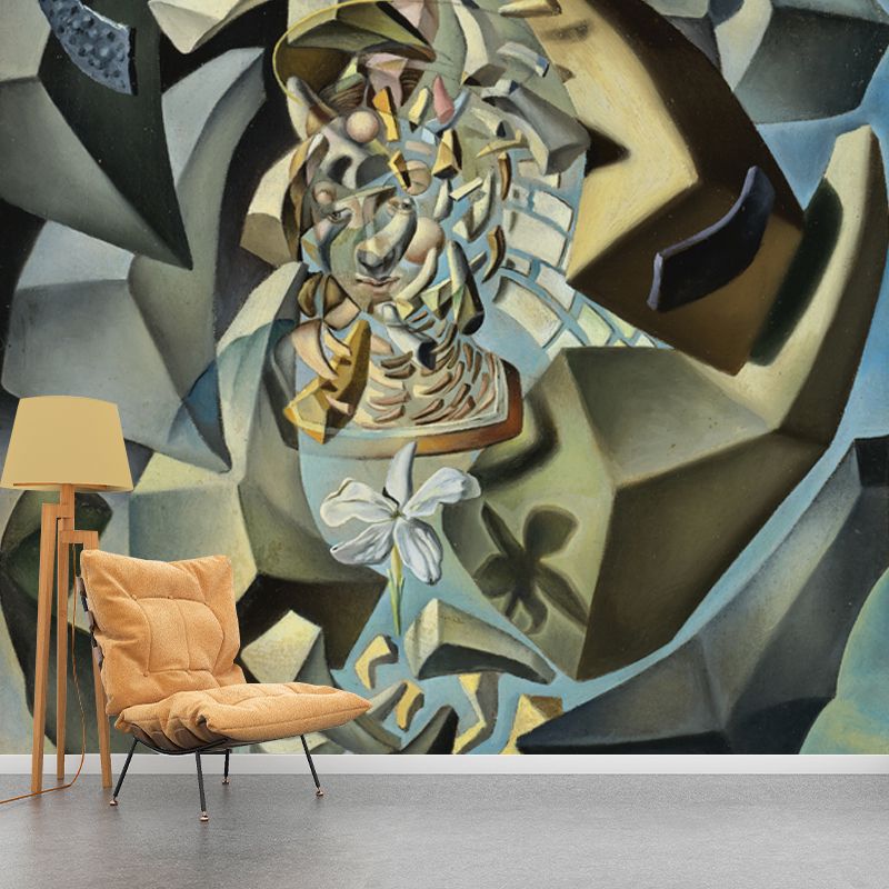 Surrealist Microphysical Madonna Mural for Living Room Custom Size Wall Art in Navy
