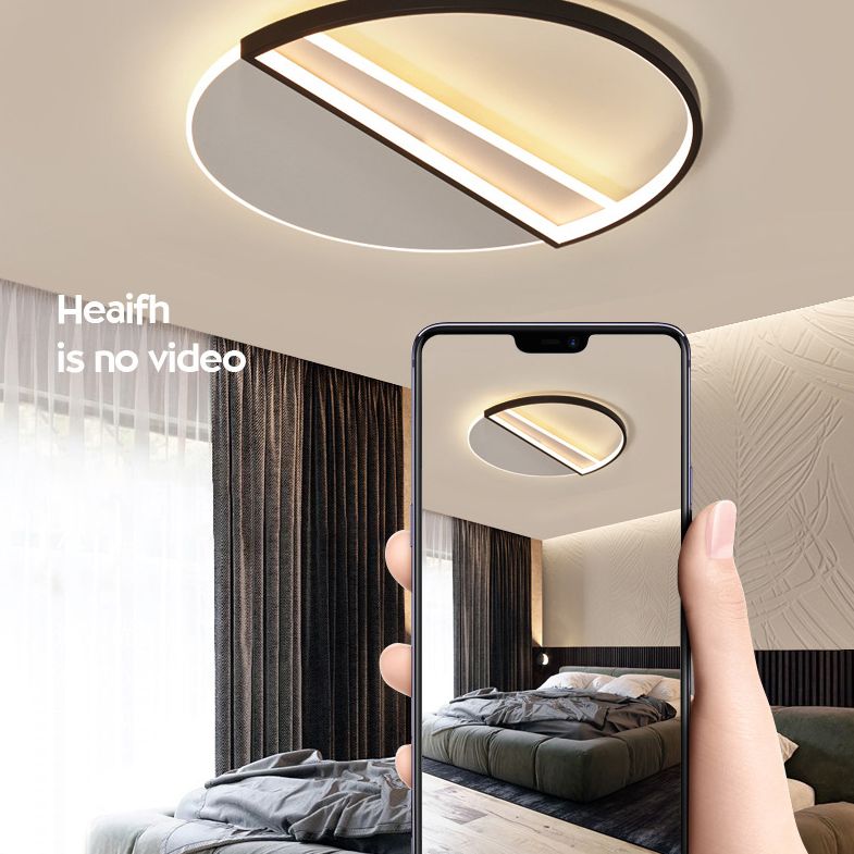 20,5" breite versetzte Halbkreis-Kreativschlafzimmerbeleuchtungskörper-Minimalismus-LED-Deckenleuchte im nordischen Stil in Schwarz