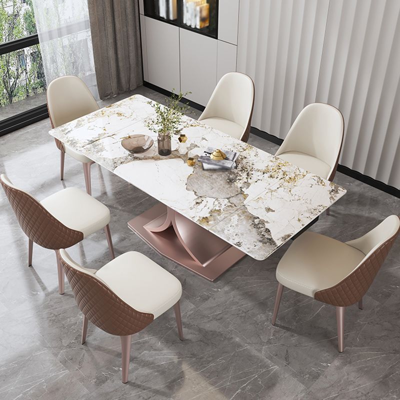 Rechthoekige stenen eettafel Traditionele luxe eettafel op voetstuk