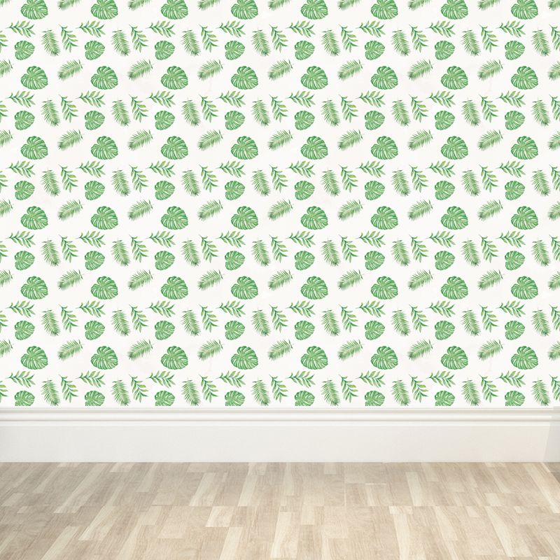 Tropical Leaves Pattern Wall Mural Non-Woven Textured Stain-Proof Soft Color Wall Art for Bedroom