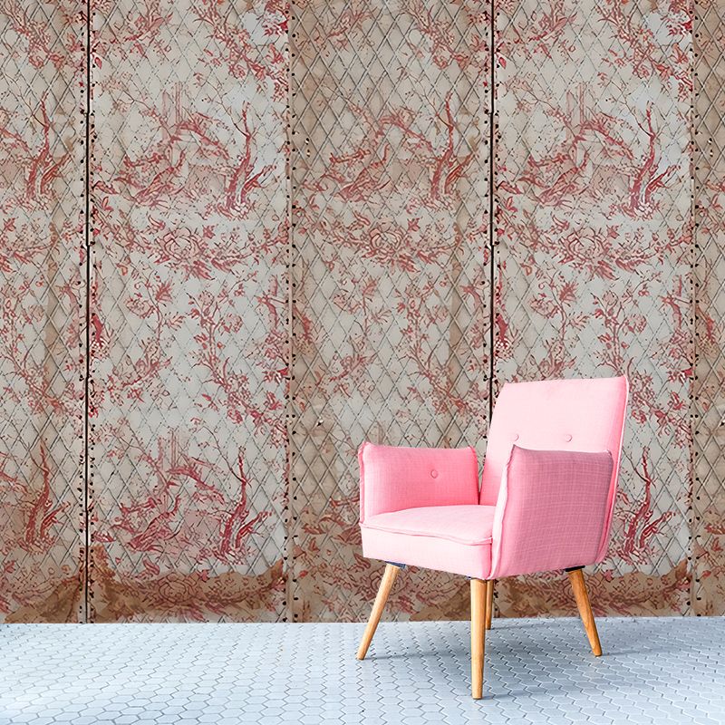 Large Net and Plant Print Murals Pink Non-Woven Fabric Wall Art, Moisture Resistant, Custom Made