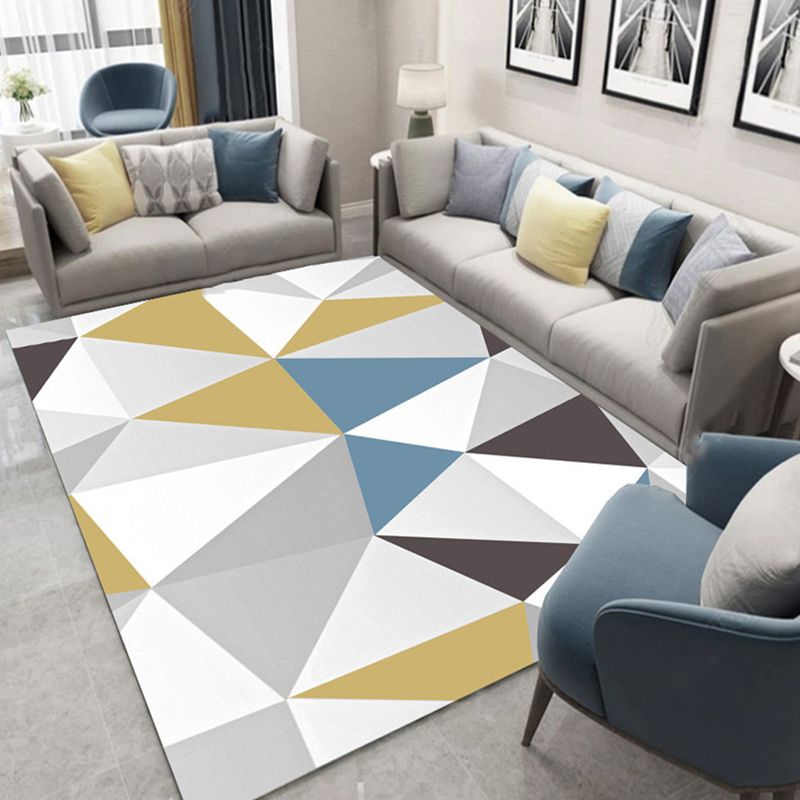 Modern Geometric Area Carpet Green Polyester Indoor Rug Non-Slip Area Rug for Home Decor