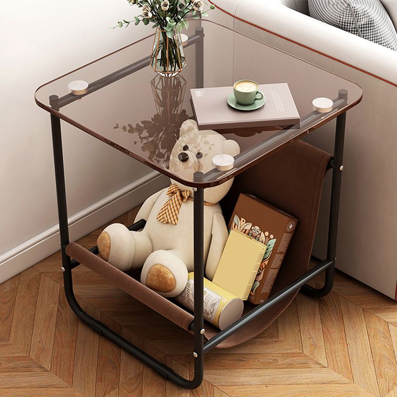 Glam Metal Side Table with Shelves Geometric Stone Top Accent Side Table