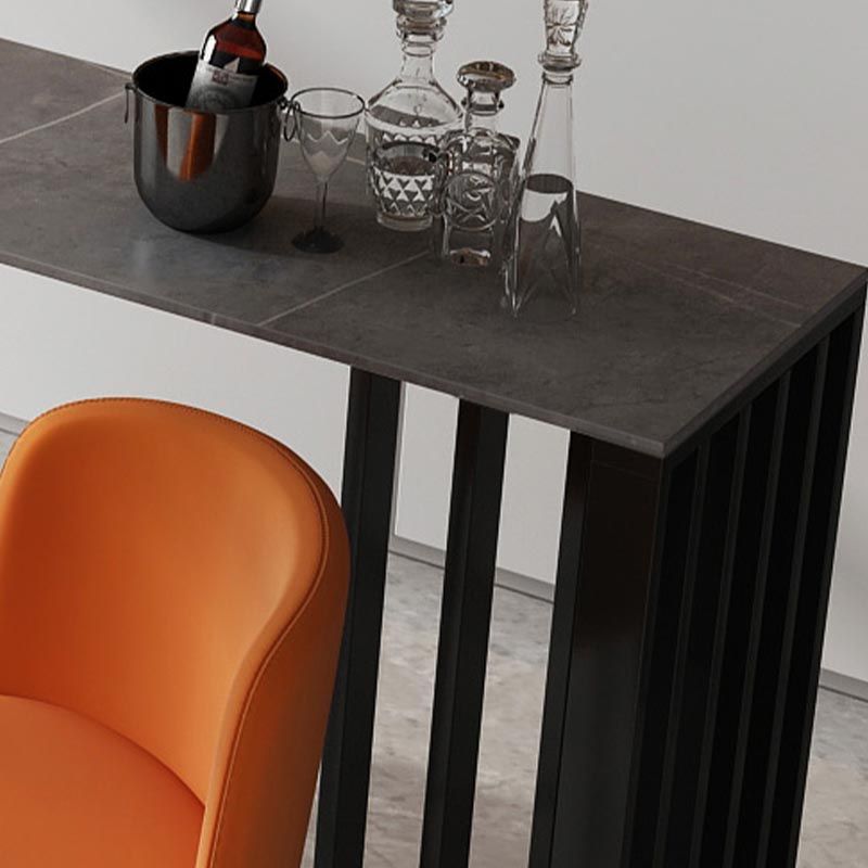 Industrial Style Rectangle Stone Bar Table 42-inch Height Steel Pedestal Bistro Table