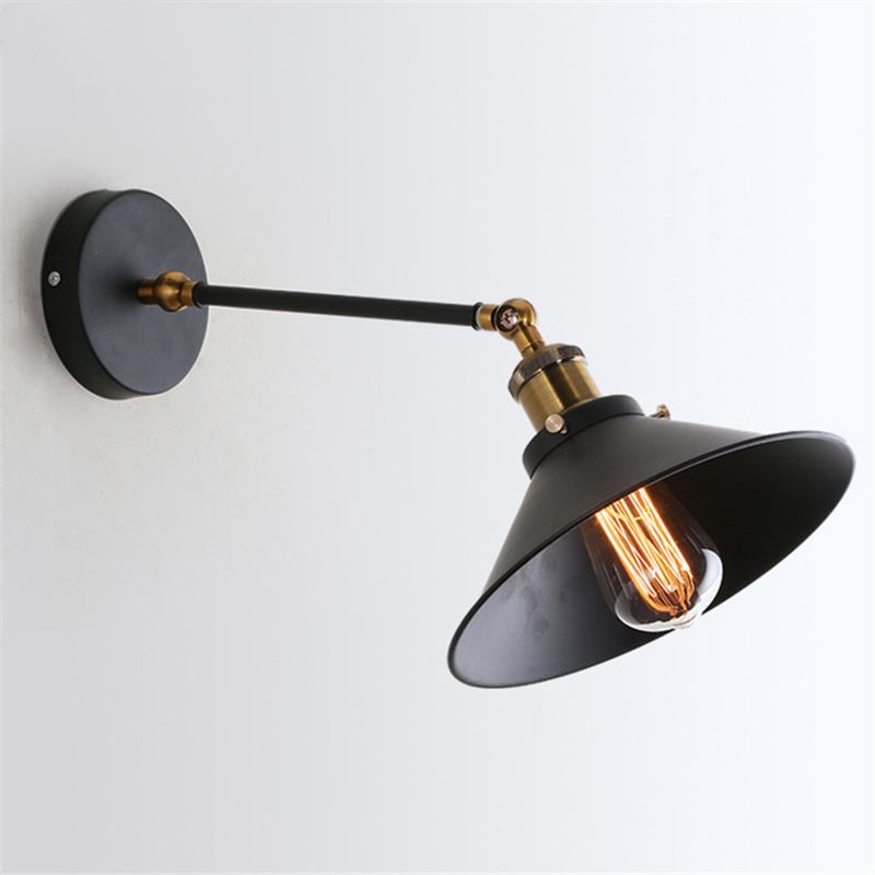 Black Tapered Extendable Wall Sconce in Industrial Vintage Style Wrought Iron Wall Light for Commercial Place
