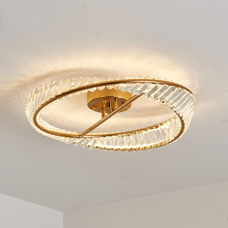Plafonnier LED en cristal Simple et moderne, luminaire de forme ronde en fer, montage encastré pour chambre à coucher
