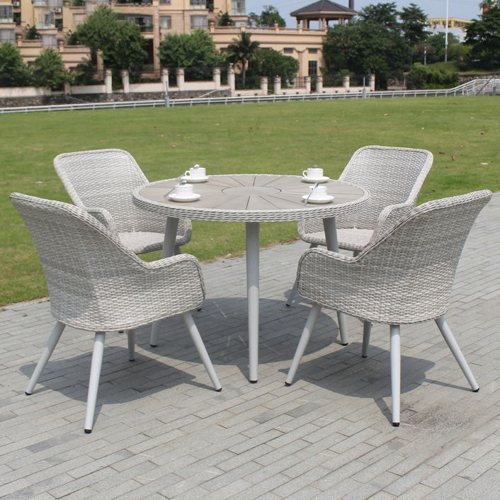 Light Gray Boho Dining Table Set 1/3/5/7 Pcs Rattan Dining Set