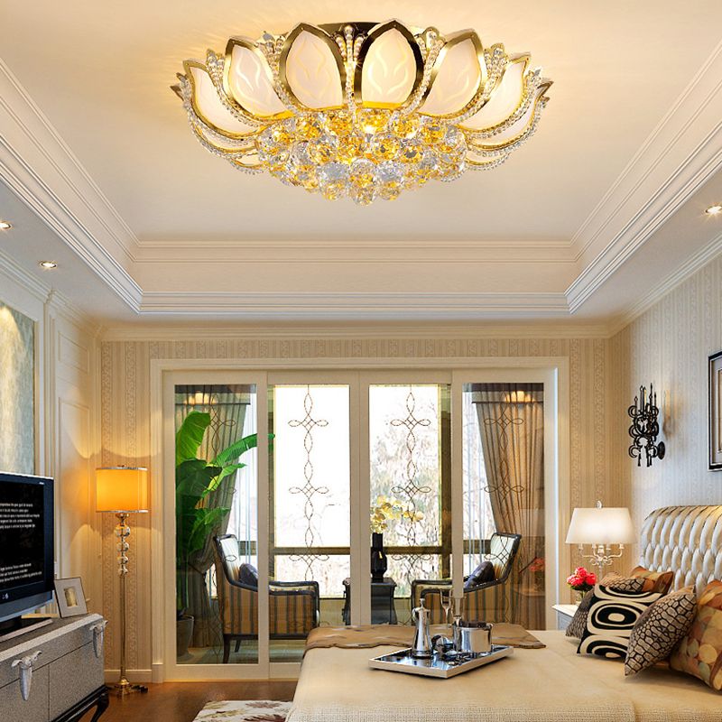 Crystal Gold Ceiling Light Fixture Floral Minimalist Ceiling Flush Mount