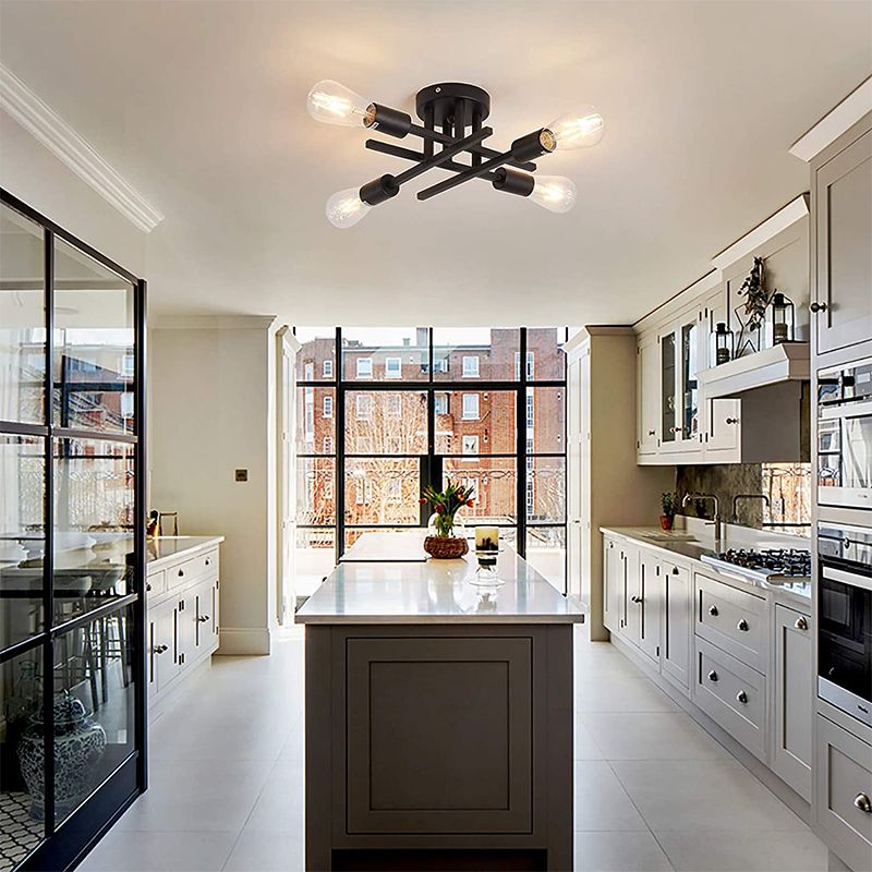 Industrial Semi Flush Light Fixtures Exposed Bulb Ceiling Lamp for Bedroom