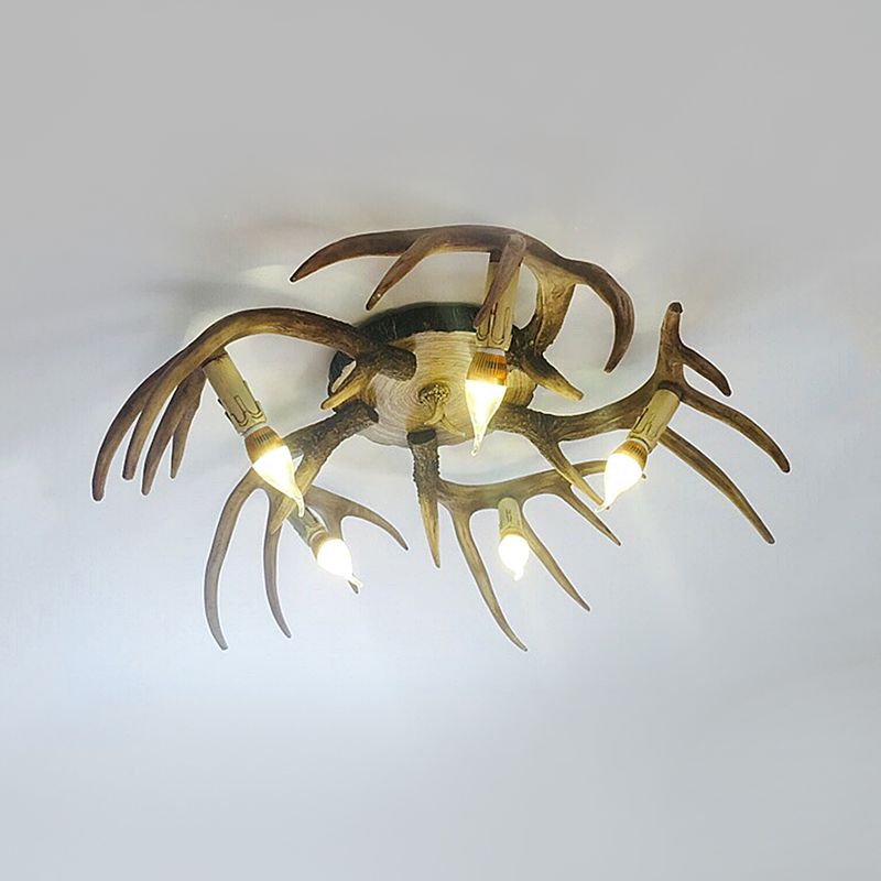 Lucitura semifulta marrone a rulli Forma della corna 5 lampadina tradizionale a sfioramento del soffitto