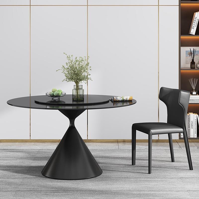 Round Sintered Stone Dining Table Modern Turntable Furniture with Pedestal Base