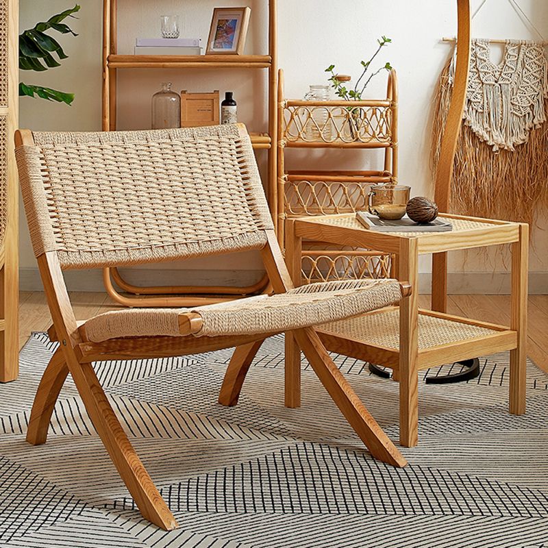 Solid Wood Chair Woven Back Lounge Accent Chair for Living Room