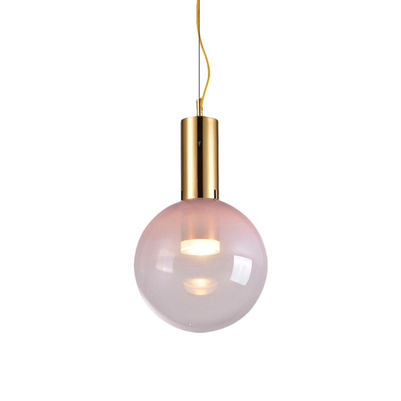 Gradient Pink Glass Ball Suspension Licht zeitgenössisches 1-Kopf-Deckenhänge in Gold