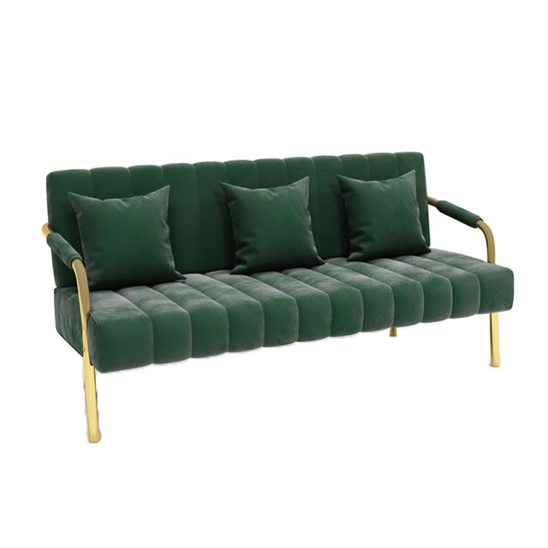 Velvet Recessed Arm Sofa Contemporary Standard Sofa with Sewn Pillow Back