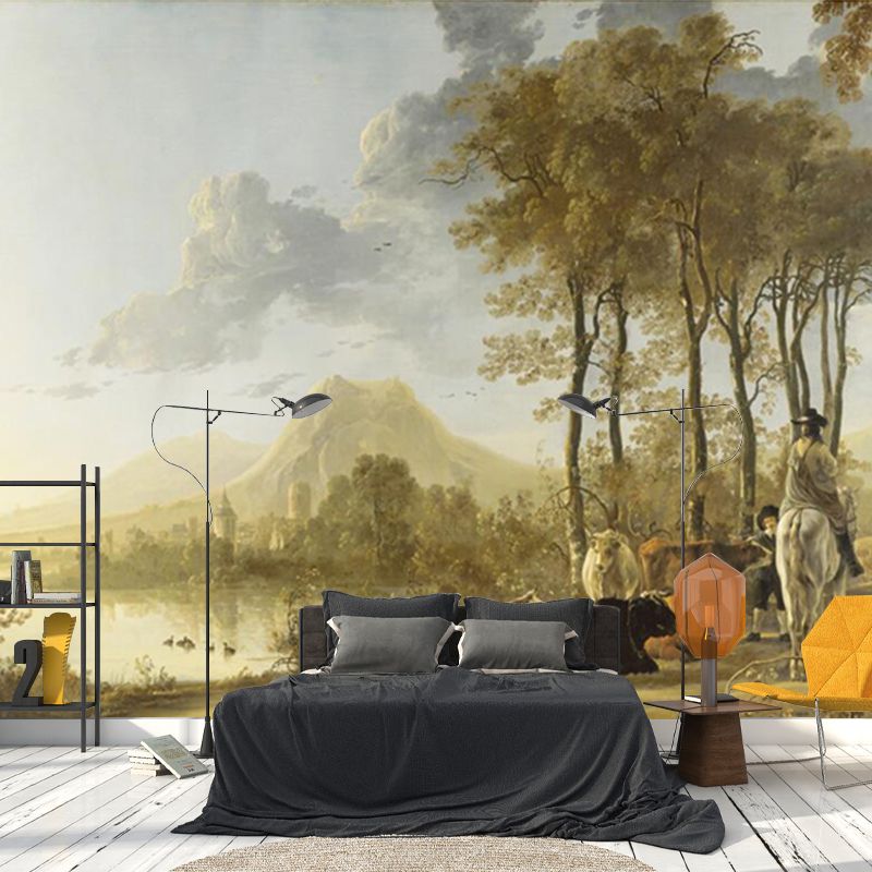 Large Rural Landscape Mural Wallpaper Modern Cow Patterned Wall Decoration in Brown