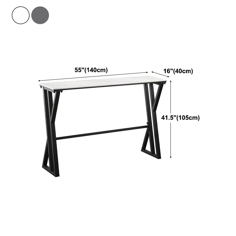 White Modern Style Rectangle Bar Table in Faux Marble and Metal Table Kitchen Bar Table