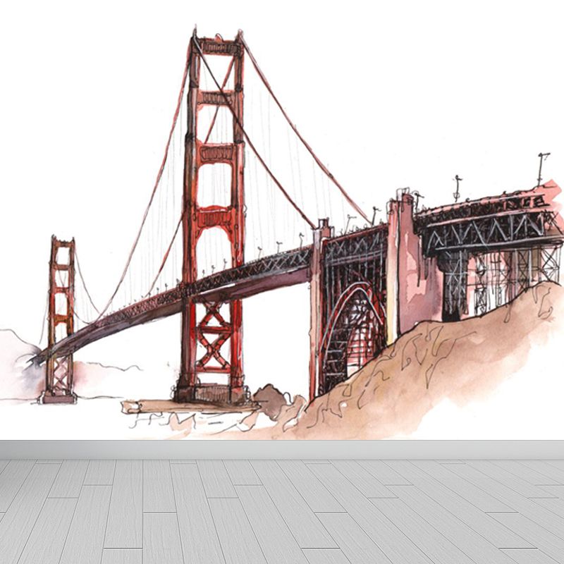 Illustration Grand Building Wall Mural Great Wall Decor for Guest Room, Customised