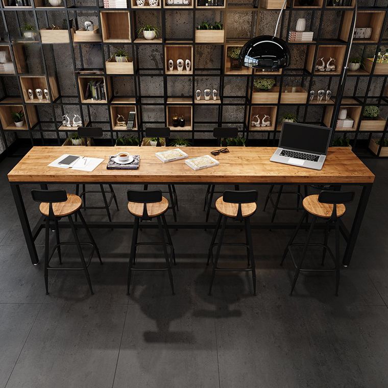 Industrial Rectangle Bar Dining Table Solid Wood Bar Dining Table with Trestle Base