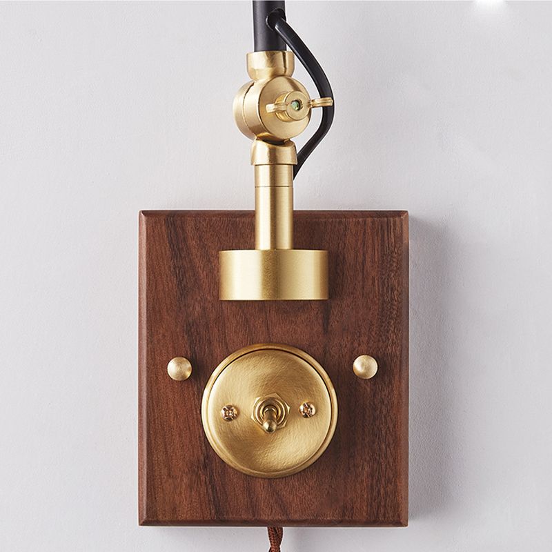 Metallkuppel Wandlampe Holzbasis minimalistischer Stil Verstellbarer Wandleuchten für Schlafzimmer