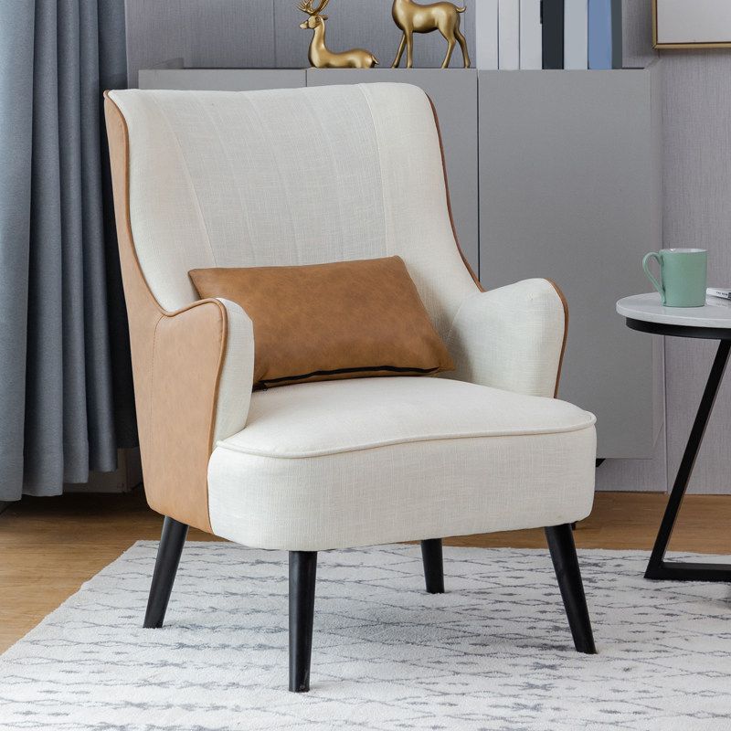 Sloped Arms Chair with Pillow Back and Basic Four Leg for Living Room