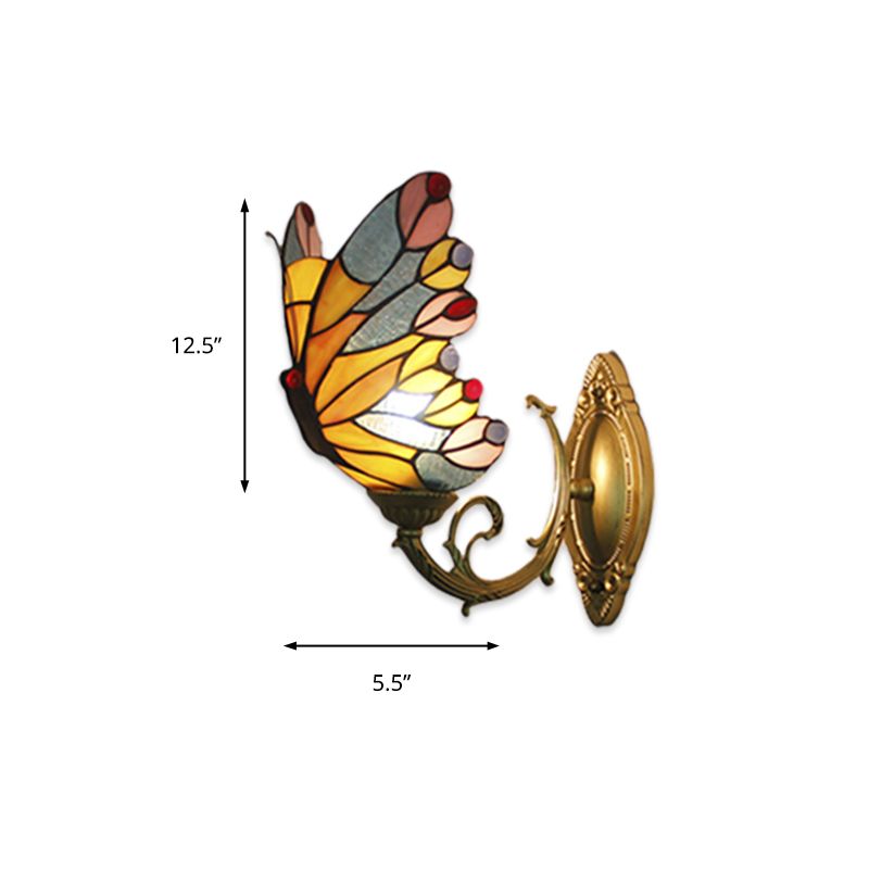Tiffany Creative Wall Light Butterfly 1 Light Stained Glass Sconce Light for Kid Bedroom