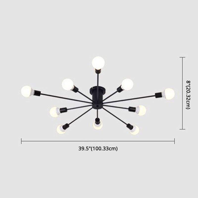 Industrial Exposed Bulb Semi Flush Mount Ceiling Fixture Metal Ceiling Lamp