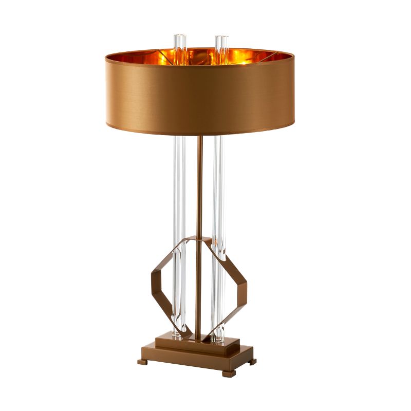 Stofftrommel Task Light Moderne 1 Kopftischlampe in Gold mit Rechteck -Metallpodest