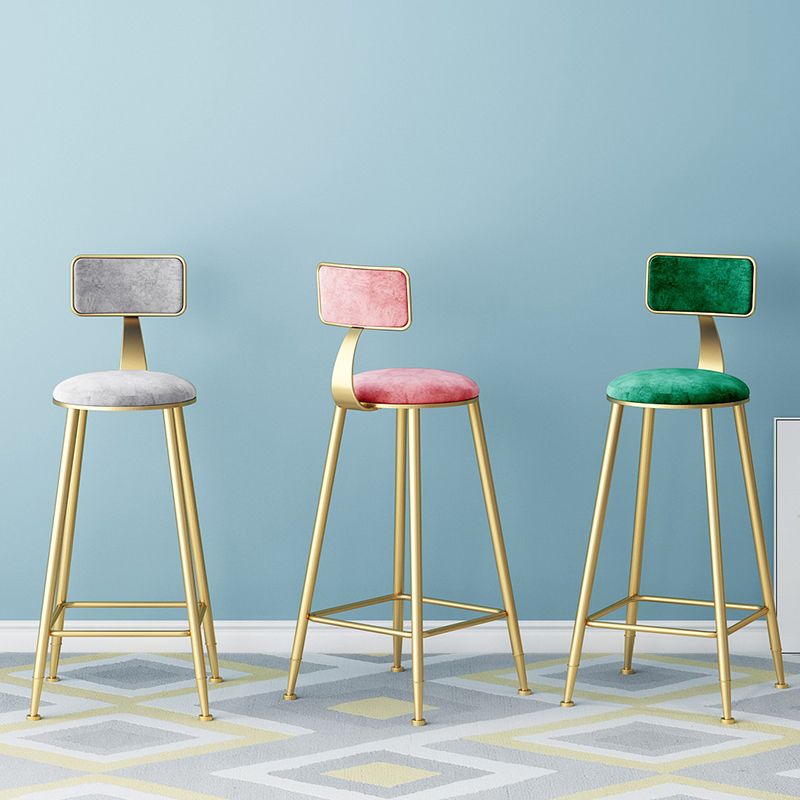 Nordic Style Backrest Counter Stool Iron Cafe Bar Stool with Velvet Cushion and Pedal