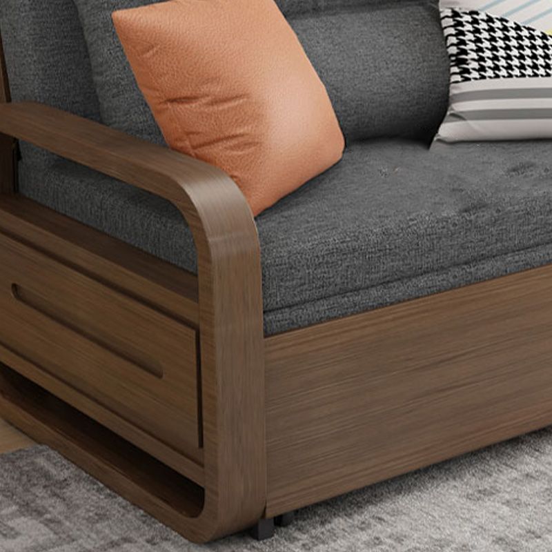 Contemporary Square Arms Sofa Bed Fabric Sleeper Sofa in Gray