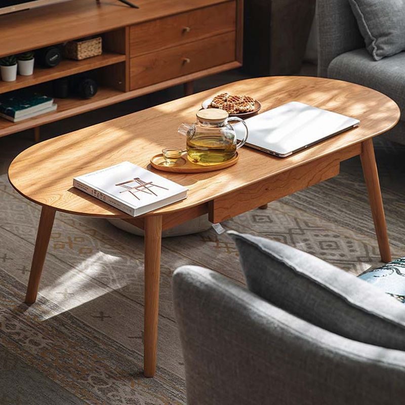 Contemporary Wooden Coffee Table Elliptical 4 Legs Cocktail Table