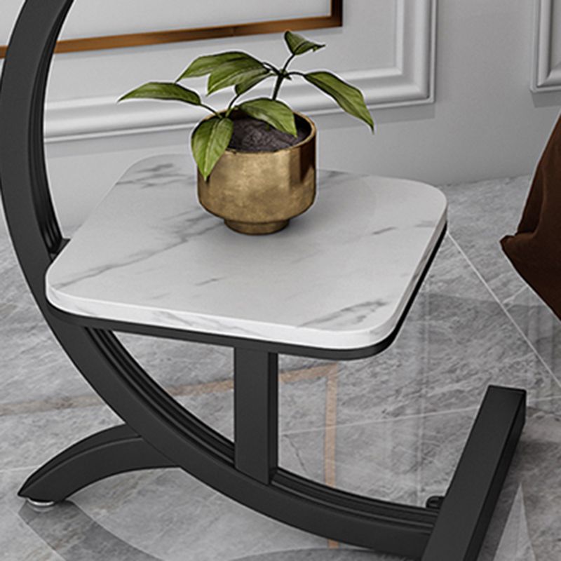 Double Tier Square Slate Top End Table Metal C Side Table for Living Room