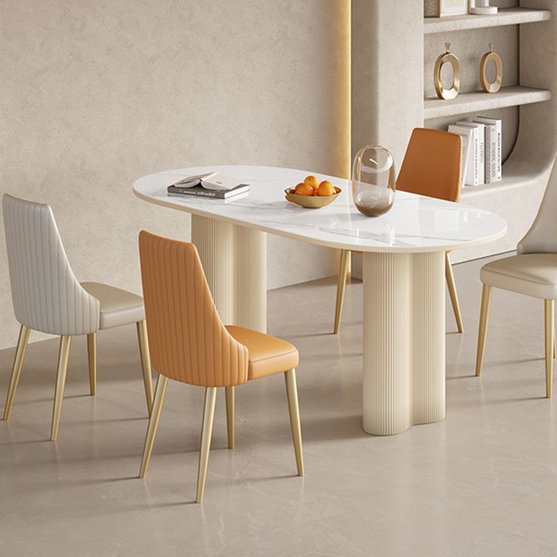 Contemporary Kitchen Dinner Table Oval Double Pedestal Dining Table