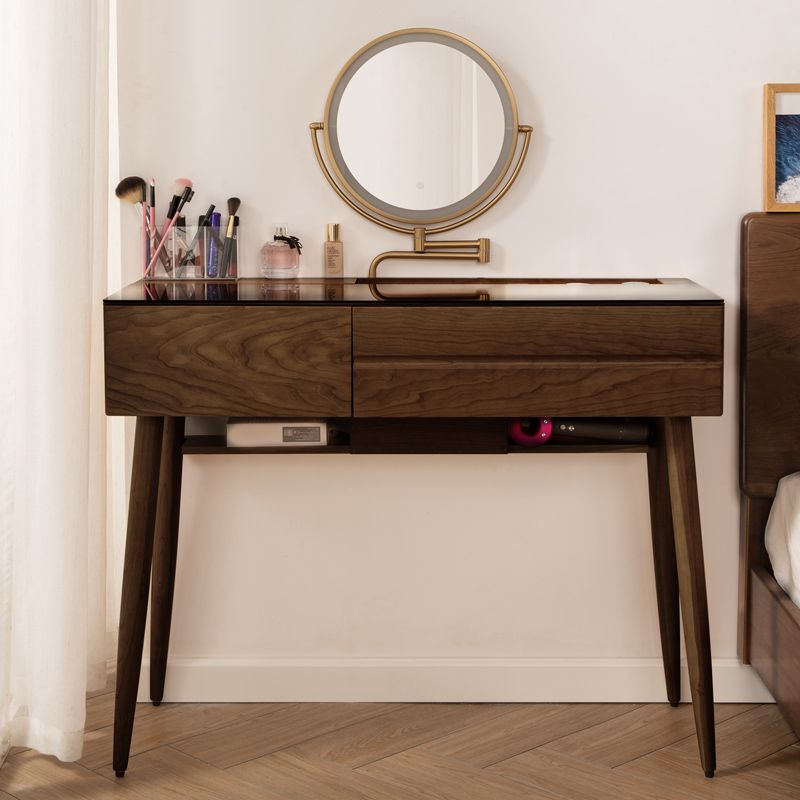 Wood and Glass Makeup Vanity Set With Mirror Standing Vanity Table