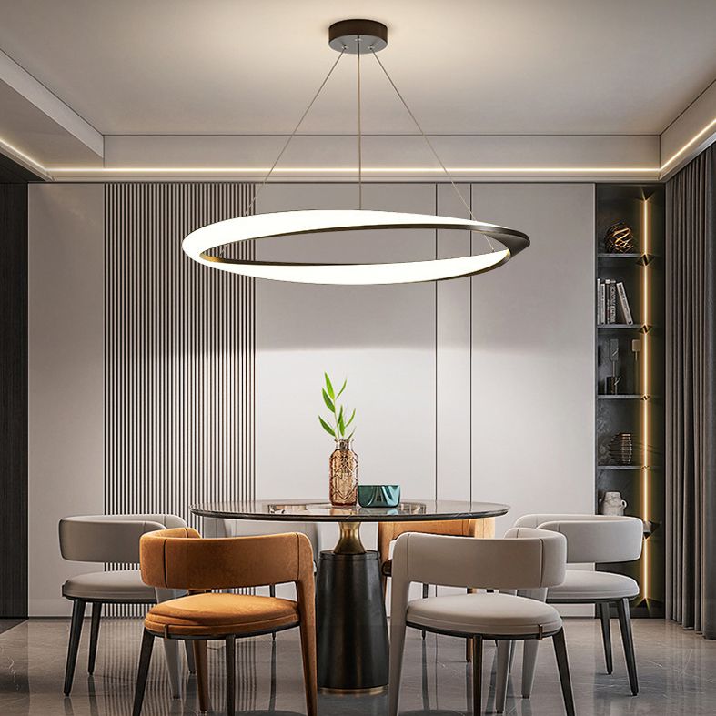 Modern Fashionable Linear LED Hanging Lamp Wrought Iron Indoor Pendant Light with Acrylic Shade