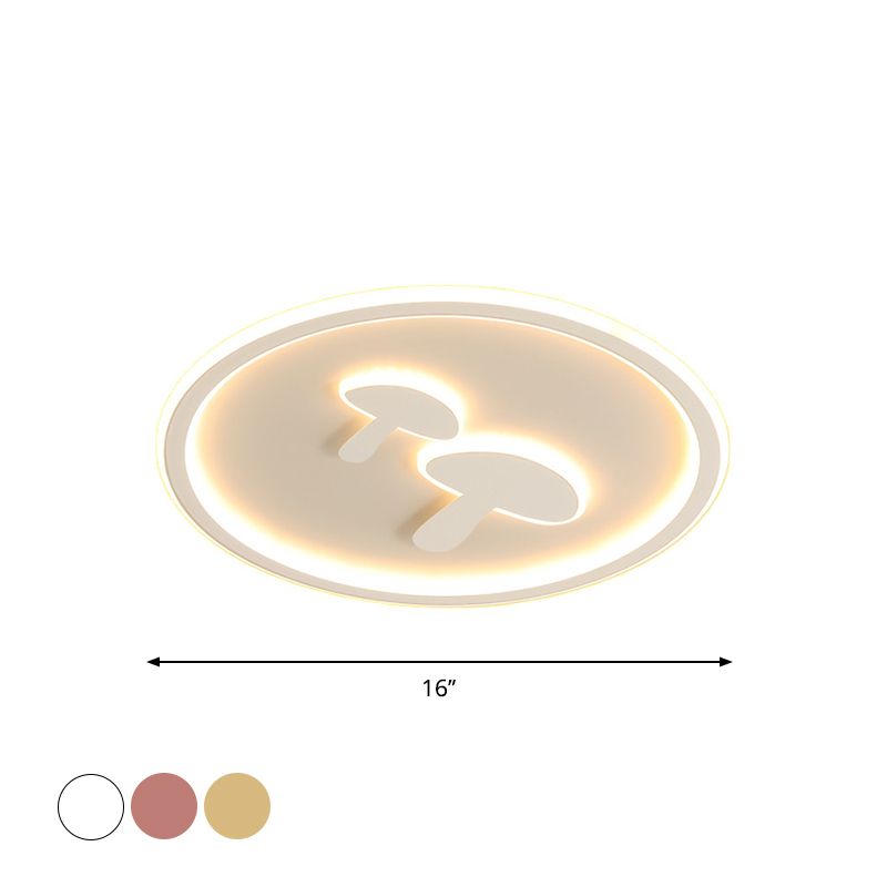 Mushroom Circular Baby Room Ceiling Lamp Acrylic 16"/19.5" Dia LED Cartoon Flush Mounted Light in White/Pink/Gold
