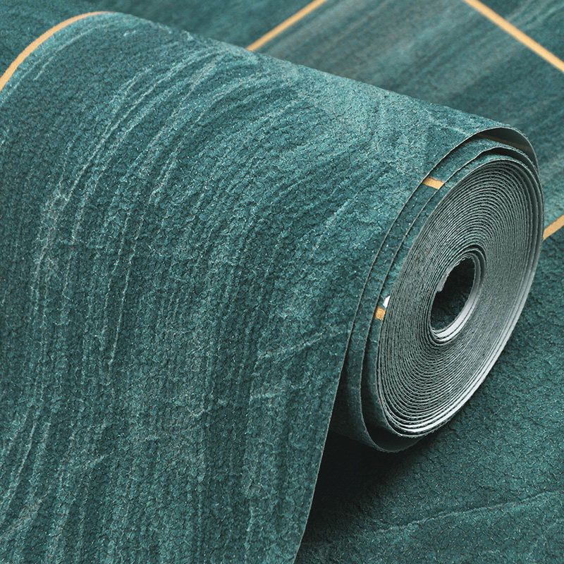 Contemporary Wallpaper Roll for Dining Room Decor with Marble Effect and Rectangle Design in Green
