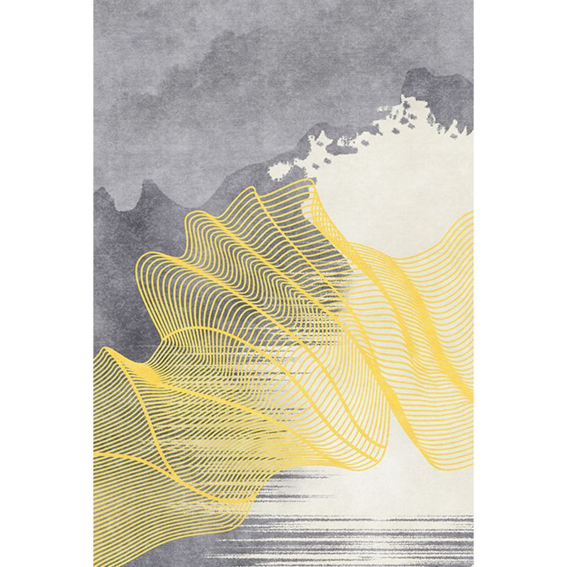 Modernist Abstract Rug Grey and Yellow Polyester Rug Non-Slip Backing Washable Pet Friendly Carpet for Home