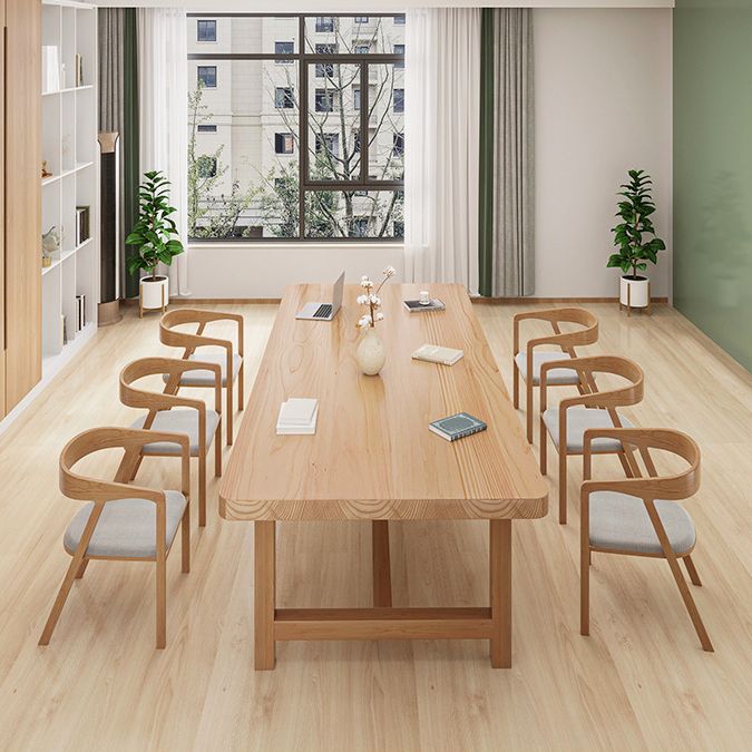 Rectangle Trestle Base Dining Table Modern Wood Table for Kitchen
