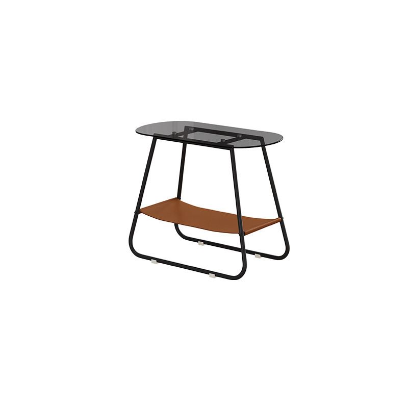Modern End Table Glass Sled with Storage Oval Double Tier Side Table