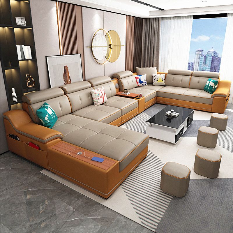 Faux Leather Sofa U-Shaped Modular Stain-Resistant Furniture Sectionals
