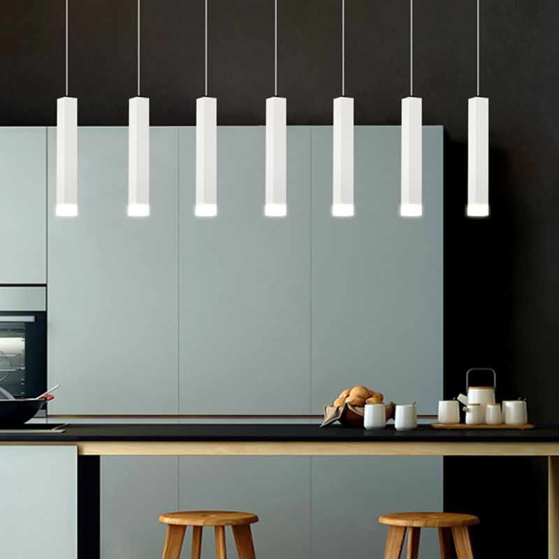 Metall rechteckige Rohranhänger minimalistische LED -LED -Beleuchtung zum Abendessen