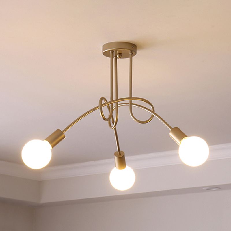 Iluminación de montaje semiempotrado trenzado negro/dorado con bombilla abierta, lámpara de techo de cocina de metal industrial de 3/5/6 luces