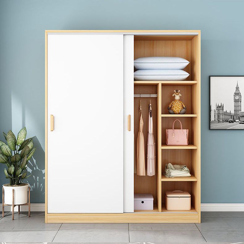 Modern Style Home Wardrobe Armoire Beech Wood and Engineered Wood Storage Wardrobe Cabinet