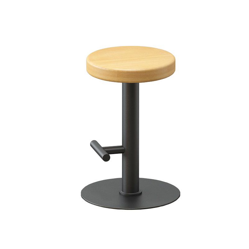 Modern Style Bar-stool Iron Leg Round Wooden Seat for Restaurant Bar 1 Piece